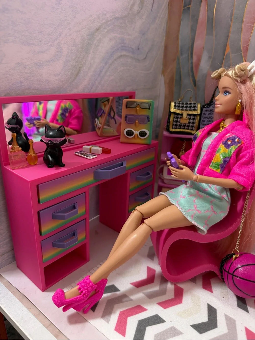 Barbie Vanity Makeup Table with Mirror and Chair | 11.5 Inch Doll Furniture